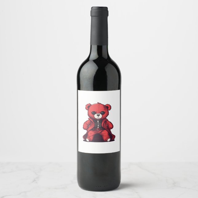 Cute teddy red boy wine label (Front)