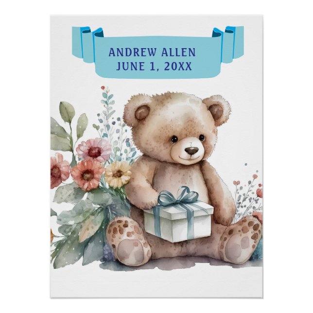 CUTE TEDDY WITH GIFT PACKAGE  WITH NAME Birthday Poster (Front)