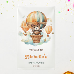 Cute Tedy Bear Woodland Balloon Watercolor Animals Banner