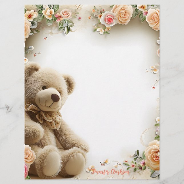 Cute Tedyy Bear 5.5" x 6" Notepad - 40 pages Custom Letterhead (Front)