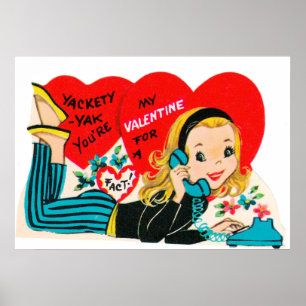 Cute teen girl retro vintage Valentine poster