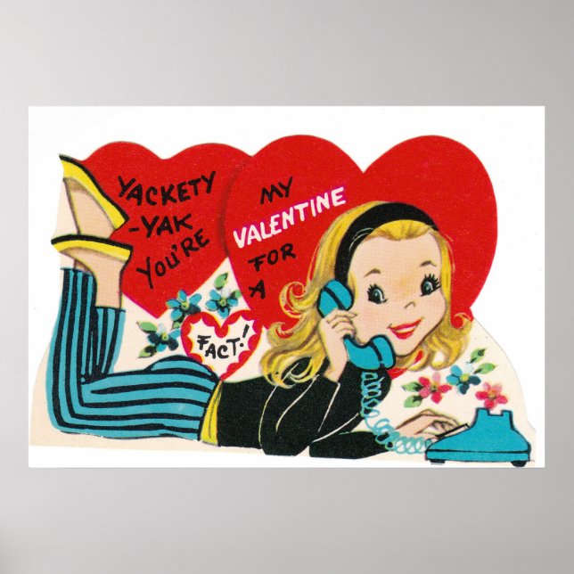 Cute teen girl retro vintage Valentine poster (Front)
