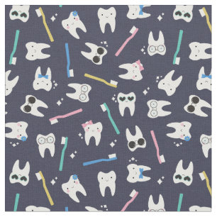Cute Teeth Toothbrush Paediatrics Dentistry Navy Fabric