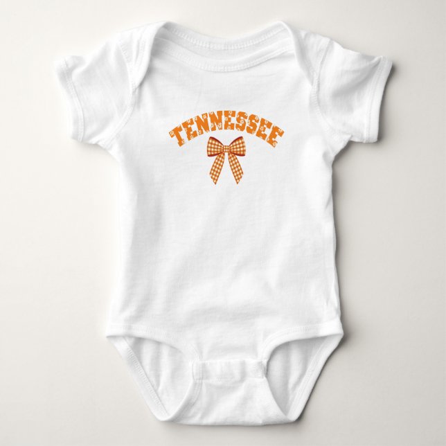 Cute Tennessee Orange Kids Bow Chequered Baby Bodysuit (Front)