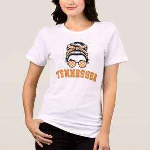 Cute Tennessee Orange Women Girls Kids Bow Chequer Tri-Blend Shirt
