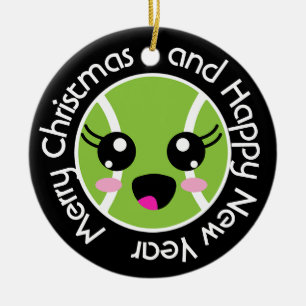 Cute tennis ball with Christmas wish, customizable Ceramic Tree Decoration