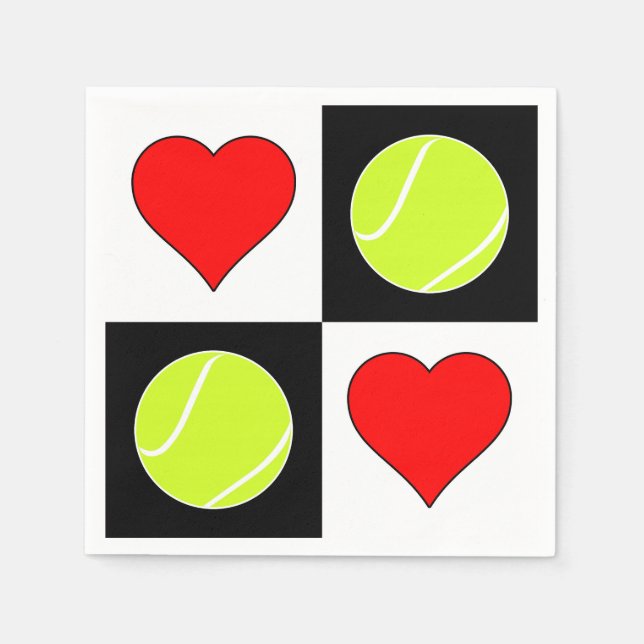 Cute Tennis Balls & Hearts Tennis Party Napkins (Front)