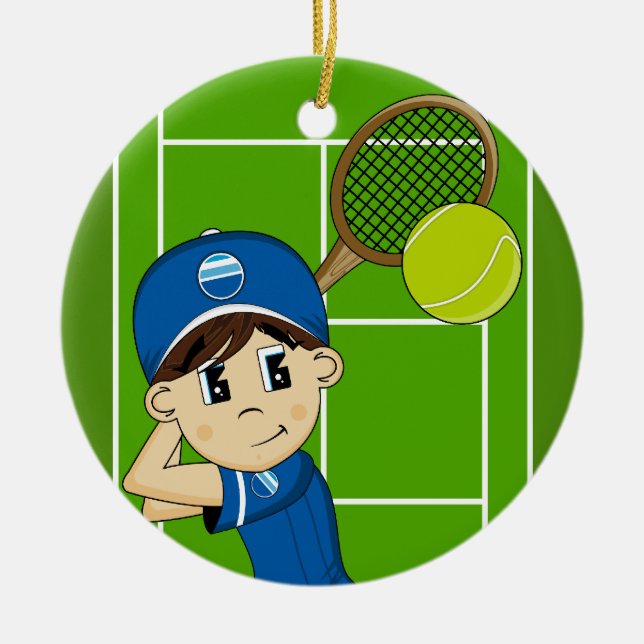 Cute Tennis Boy Ornament (Front)