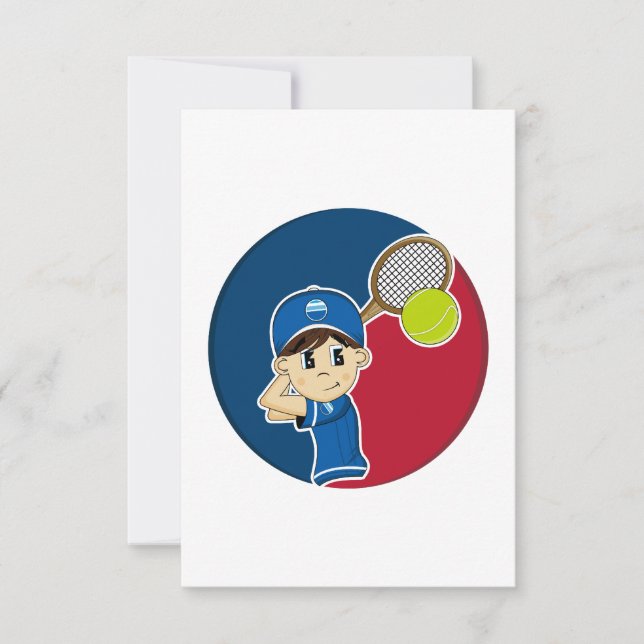 Cute Tennis Boy RSVP Card (Front)