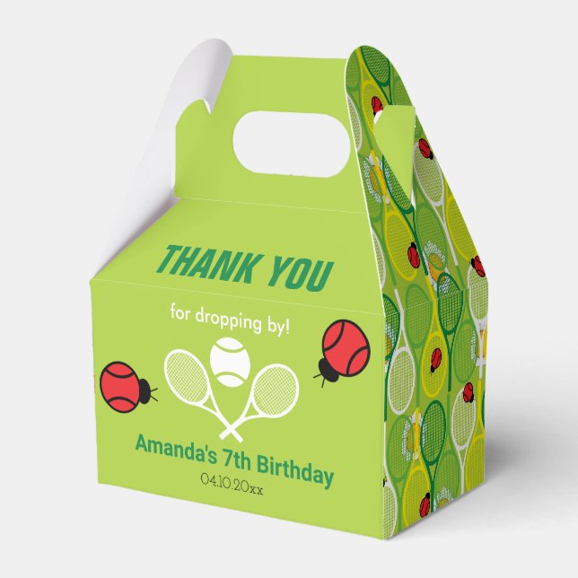 Cute tennis rackets with ladybirds, THANK YOU Favour Box (Front Side)