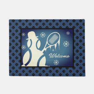 Cute tennis snowman winter welcome doormat