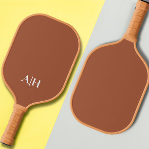 Cute Terracotta and White , Modern Monogram Pickleball Paddle