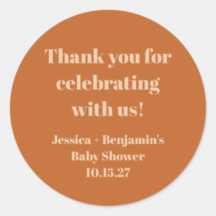 Cute Terracotta Baby Shower Custom Thank You Classic Round Sticker