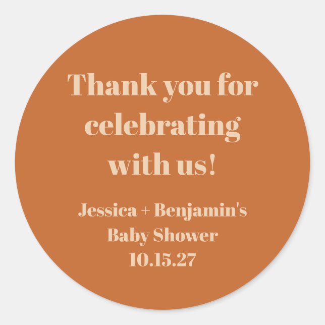 Cute Terracotta Baby Shower Custom Thank You Classic Round Sticker (Front)