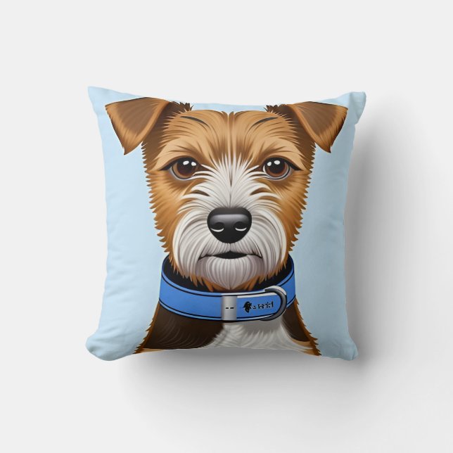 Cute Terrier Dog With a Blue Collar Cushion (Front)