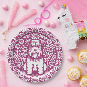 Cute Terrier Puppy in a Flower Garden Custom Color Paper Plate