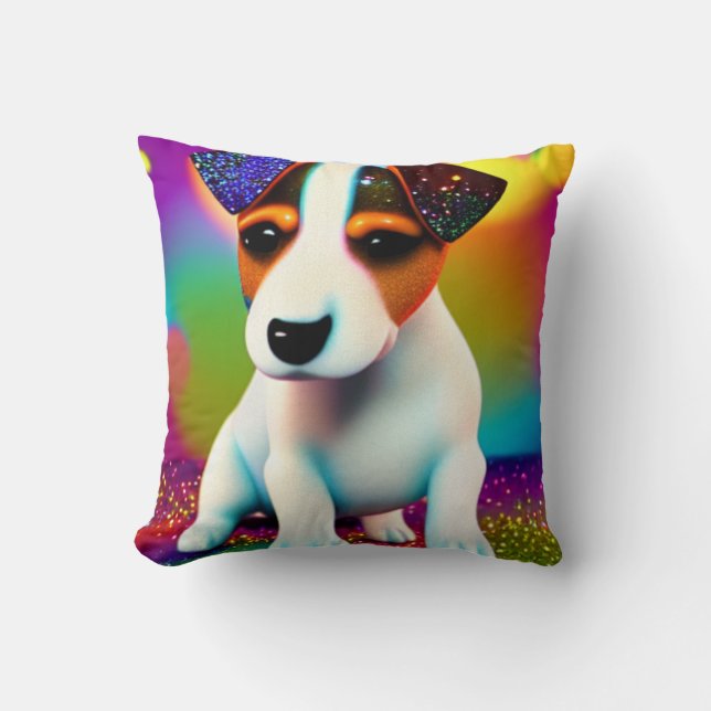 Cute Terrier Puppy Sparkle Close-Up Cushion (Front)