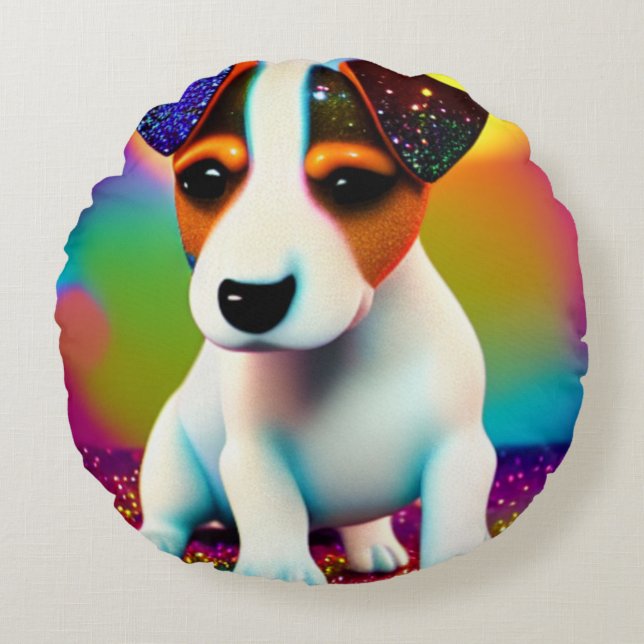 Cute Terrier Puppy Sparkle Close-Up  Round Cushion (Front)