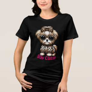 Cute Terrier Yorkshire Puppy 'Stay Classy' Custom Tri-Blend Shirt