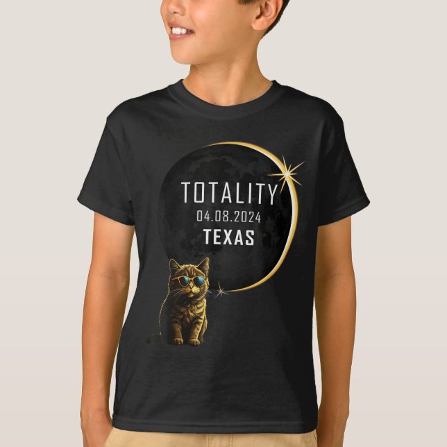 Cute Texas Total Solar Eclipse Cat T-Shirt (Front)