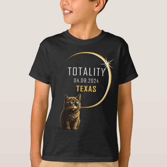 Cute Texas Total Solar Eclipse Cat T-Shirt (Front)