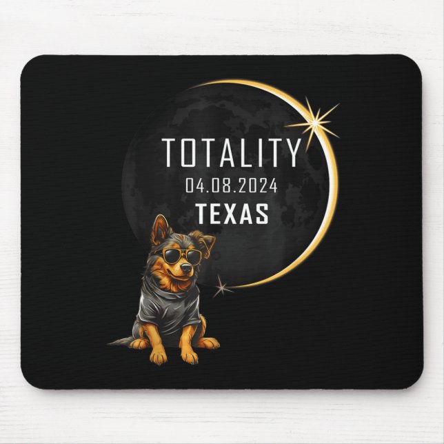 Cute Texas Total Solar Eclipse Dog Mouse Pad (Front)
