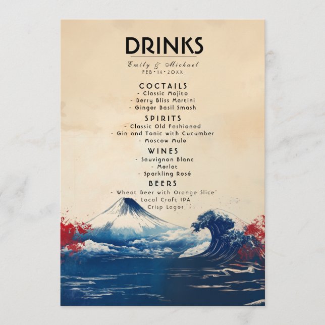 Cute text Drink card Japonesque Harmony with Fuji (Front)