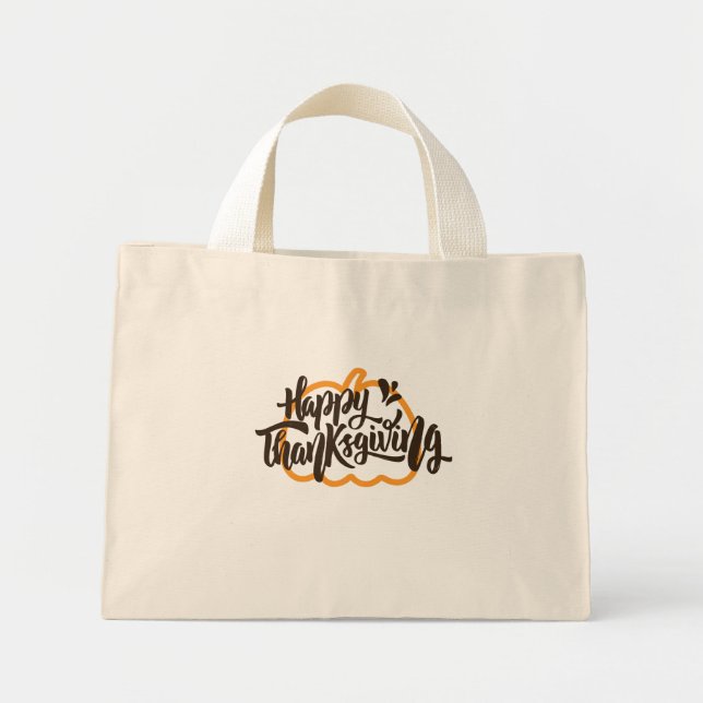 Cute Text on pumpkin for Thanksgiving Mini Tote Bag (Front)