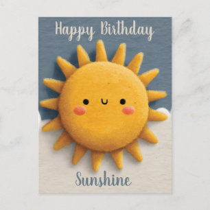 Cute Textured Sun with a Smiling Face and Text Holiday Postcard