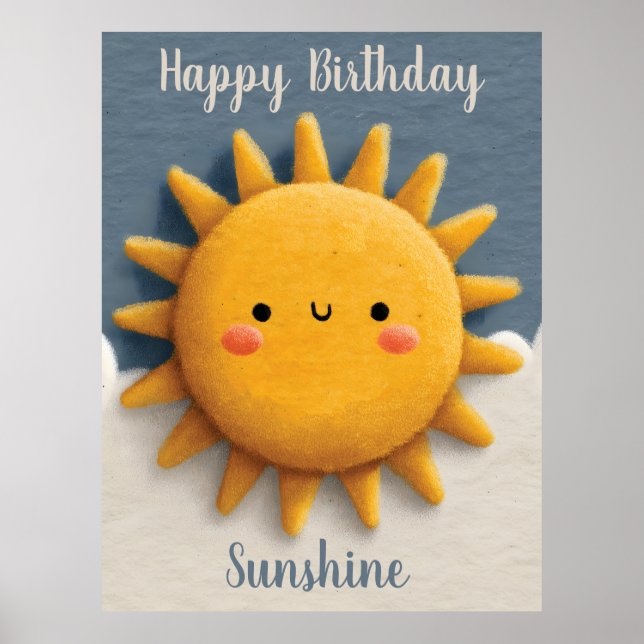 Cute Textured Sun with a Smiling Face and Text Poster (Front)