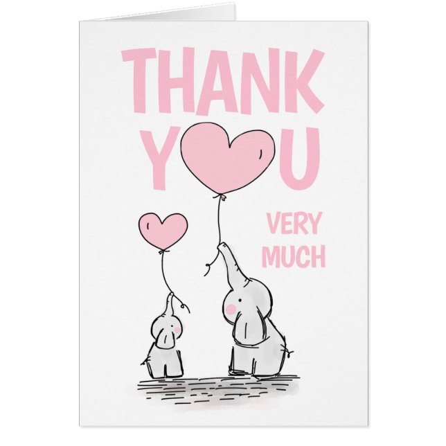 Cute THANK YOU Baby Shower Elephant Pink Girl (Front)