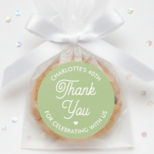 Cute Thank You Birthday Name Any Age Green Modern Classic Round Sticker