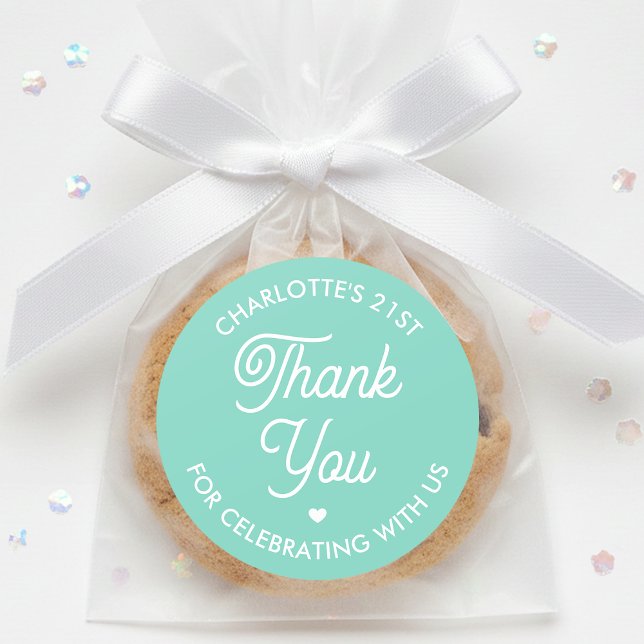 Cute Thank You Birthday Name Any Age Mint Modern Classic Round Sticker (Creator Uploaded)