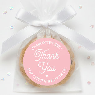 Cute Thank You Birthday Name Any Age Pink Modern Classic Round Sticker