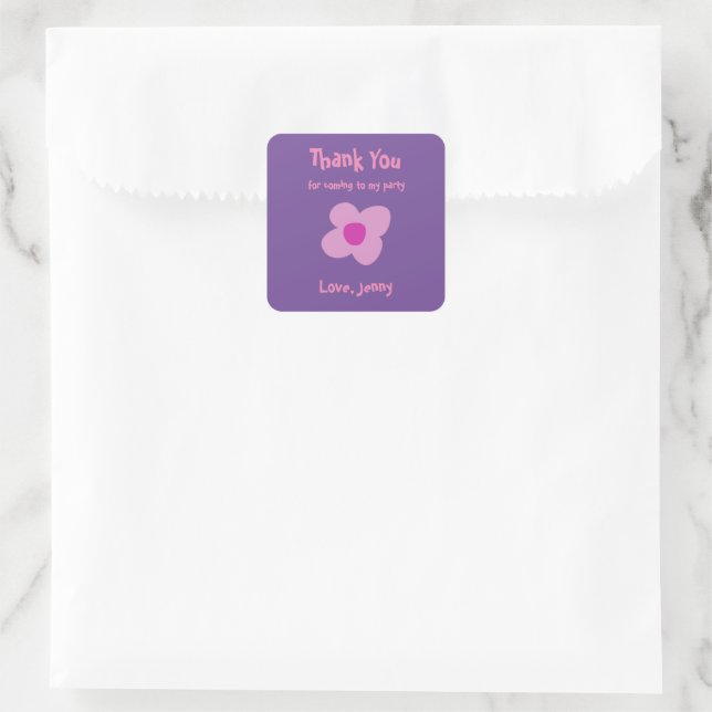 Cute Thank You Boho Pink Flower  Square Sticker (Bag)