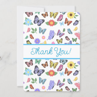 Cute Thank You Card Butterflies And Flowers