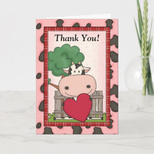 Cute Thank You - Cow & Heart Card