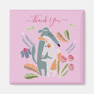 Cute Thank You Dogs Pink Magnet