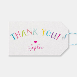 CUTE THANK YOU kids bright colourful rainbow type Gift Tags