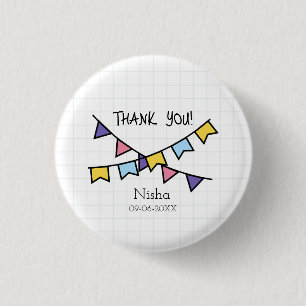 Cute Thank you kids line background with bunting  3 Cm Round Badge