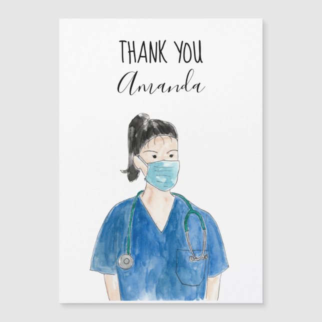 Cute Thank you Nurse Custom Watercolor Black hair (Front)