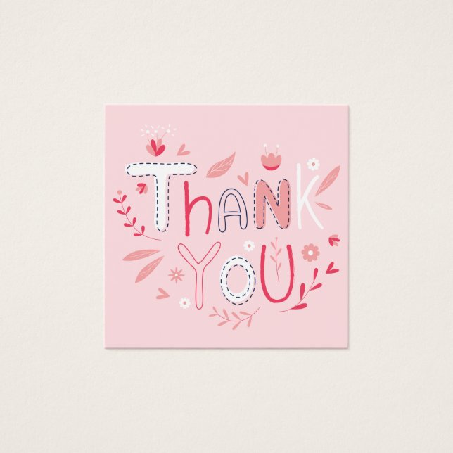 Cute thank you pink floral typography illustration (Front)