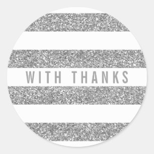 CUTE THANK YOU SEAL modern stripe glitter silver