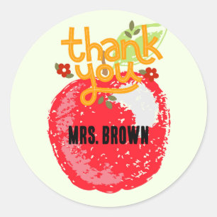Cute Thank You Teacher Apple Classic Custom Round Sticker