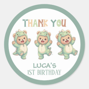 Cute Thank You Teddy Bear Dinosaur Birthday Classic Round Sticker