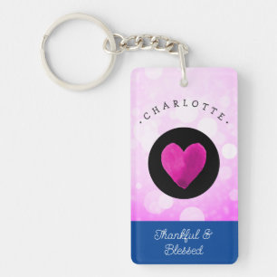 Cute Thankful and Blessed Heart Add Your Name Key Ring