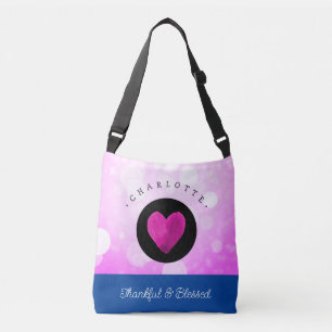 Cute Thankful and Blessed Heart Add Your Name Pink Crossbody Bag
