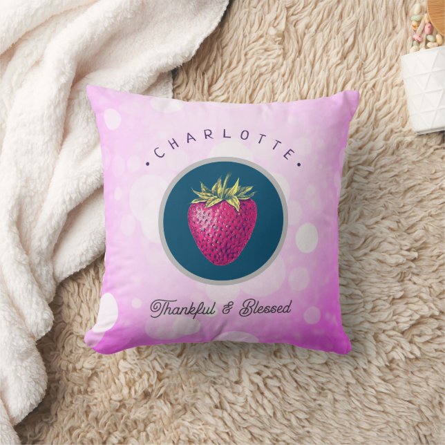 Cute Thankful and Blessed Strawberry Add Your Name Cushion (Blanket)