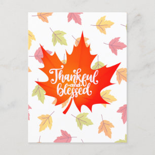 Cute Thankful and Blessed with Colourful Leaves Holiday Postcard