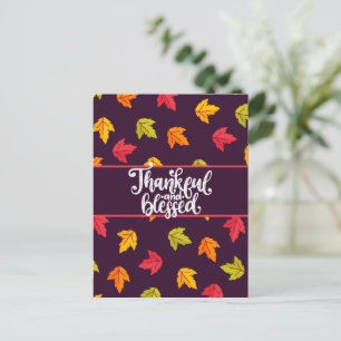 Cute Thankful and Blessed with Colourful Leaves  Holiday Postcard